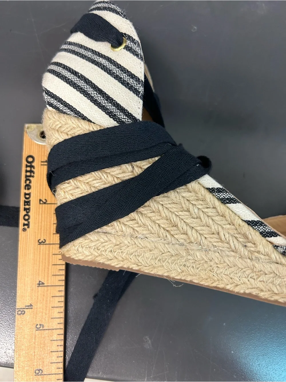 J.Crew Striped Espadrille Wedge Ankle-Tie Sandals - Black & White 9.5